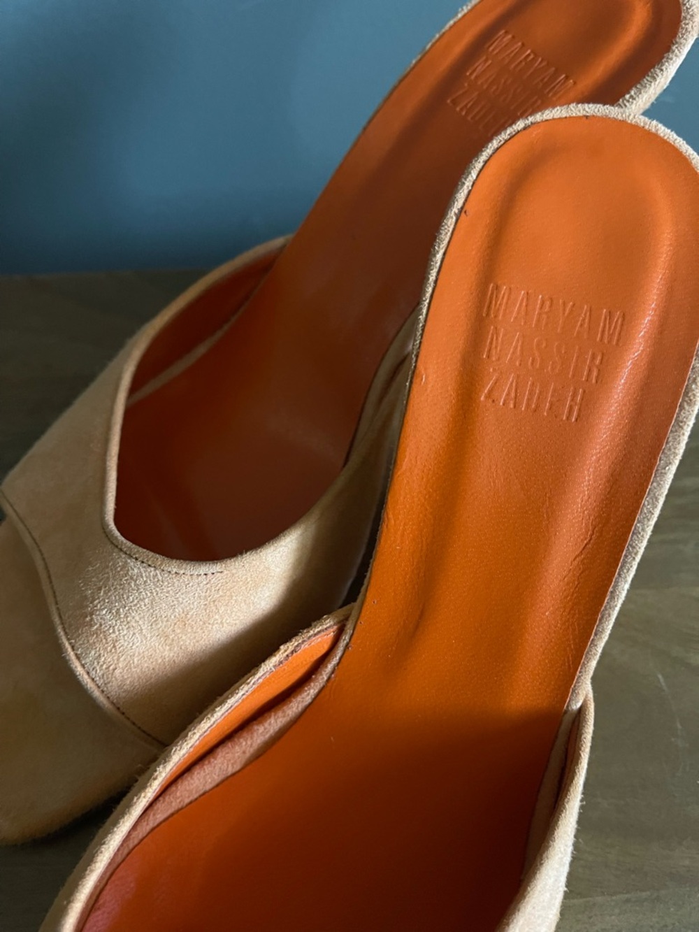 Maryam Nassir Zadeh MNZ Suede Wedge Mules Neutral Minimal Sculptural Heel Chic - Picture 5 of 6